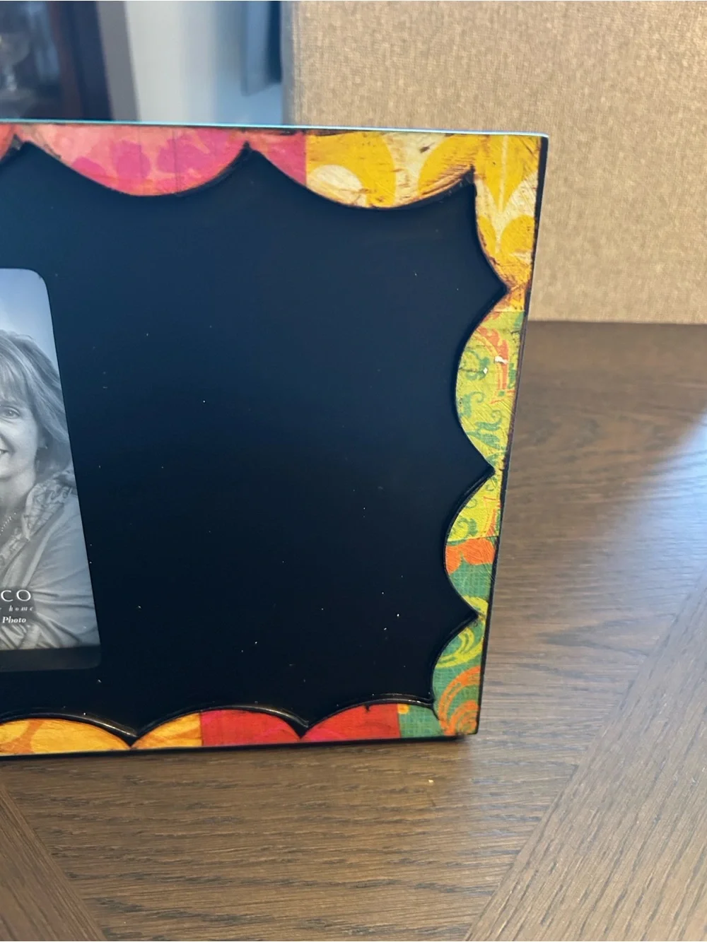 Black Chalkboard Frame with Colorful Scalloped Trim. NWT